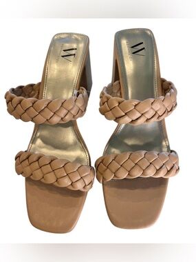 Worthington Braided Double-Strap Tan Heeled Sandals NWT
